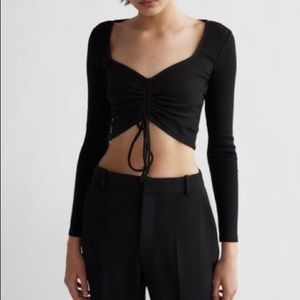Zara | Ruched Ribbed Black Long Sleeve
